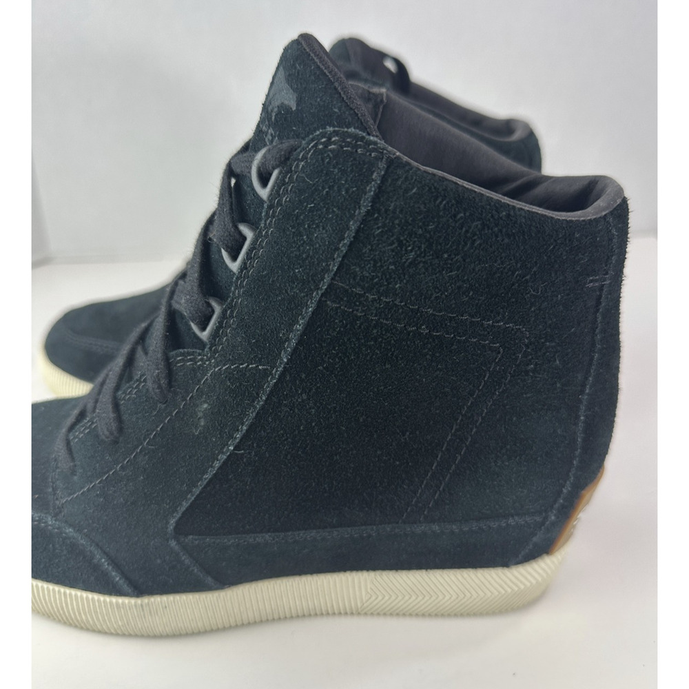 Sorel Out n About Wedge Shoes Suede Ankle Boot Black Lace Sneakers Women's 8.5 - Picture 6 of 16